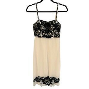 Sue Wong Y2K Black Beaded Scallop Embroidered Sheer Babydoll Camisole Dress Sz 2